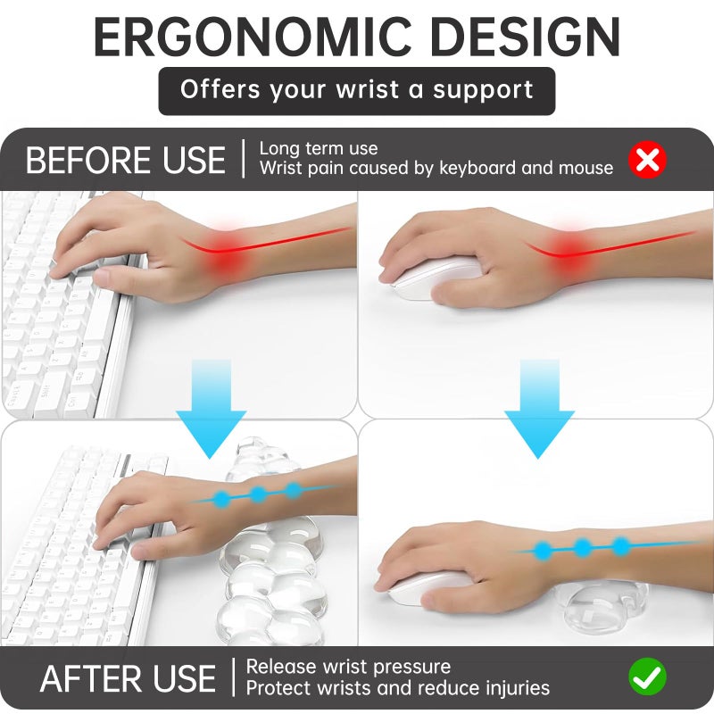 Aszqvd Mouse Pad with Wrist Rest, Soft Cloud Gel Keyboard Mouse Pad Set with Hand Wrist Support, Cute Non Slip Office Desk Accessories for Comfort/Pain Relief/PC Gaming/Computer/Laptop, (Clear Cloud) - Image 3