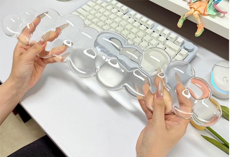 Aszqvd Mouse Pad with Wrist Rest, Soft Cloud Gel Keyboard Mouse Pad Set with Hand Wrist Support, Cute Non Slip Office Desk Accessories for Comfort/Pain Relief/PC Gaming/Computer/Laptop, (Clear Cloud) - Image 2