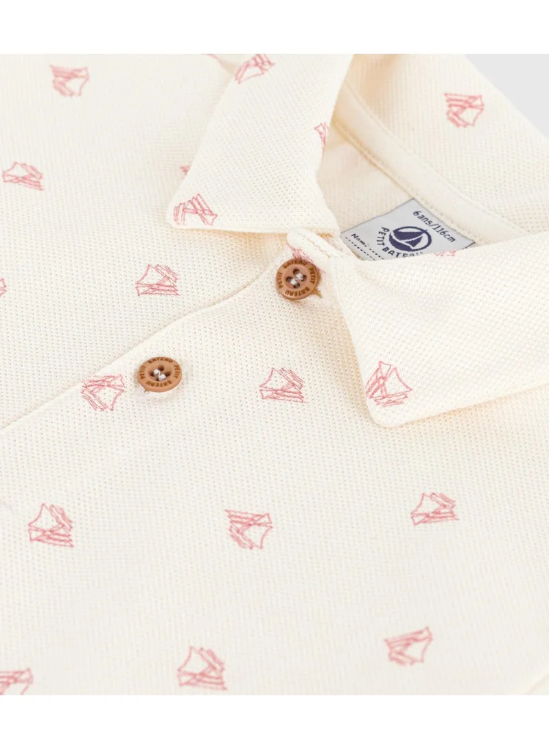 Petit Bateau Children's short-sleeved printed cotton polo shirt