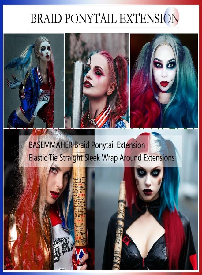 بيسماهير عبوتان من وصلات الشعر المضفرة على شكل ذيل حصان مع ربطات شعر، طولها 26 بوصة، وصلات شعر مضفرة ملونة، وصلات شعر مستقيمة أنيقة ملفوفة حول الشعر، إكسسوارات شعر (أحمر وأزرق) - Image 5