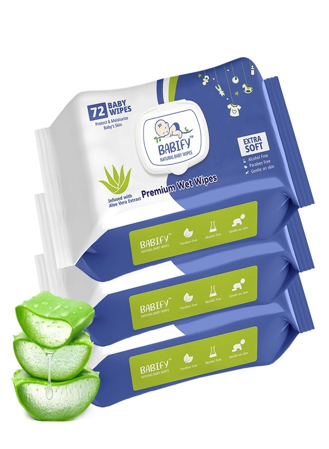Babify Premium Baby Wipes with Flip-Top Lid | Aloe Vera & Paraben-Free | Pack of 3 (216 Wipes, 72 Wipes per Pack) - Image 1