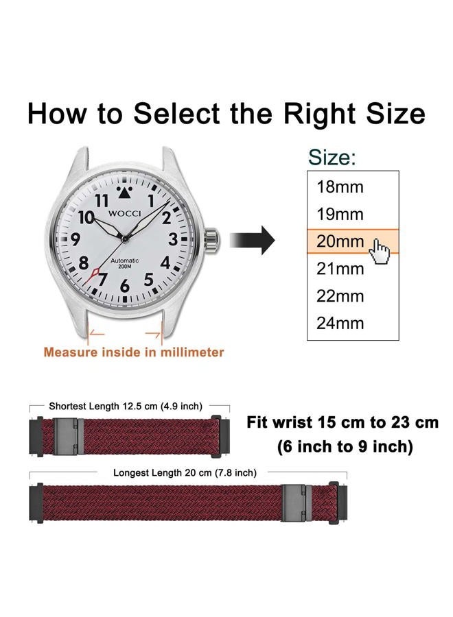 WOCCI 20mm Braided Nylon Watch Band for Men and Women, Quick Release, Black Stainless Steel Buckle (Red Black) - Image 4