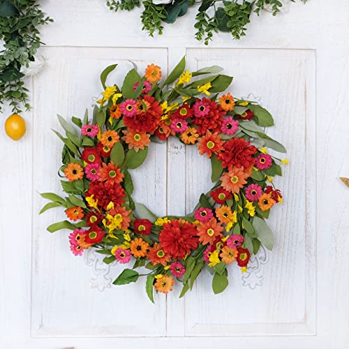 Idyllic 18 Inches Bright Floral Wreath- Artificial Colorful Daisy and Green Leaves Wreath for Summer Indoor Decor - Image 5