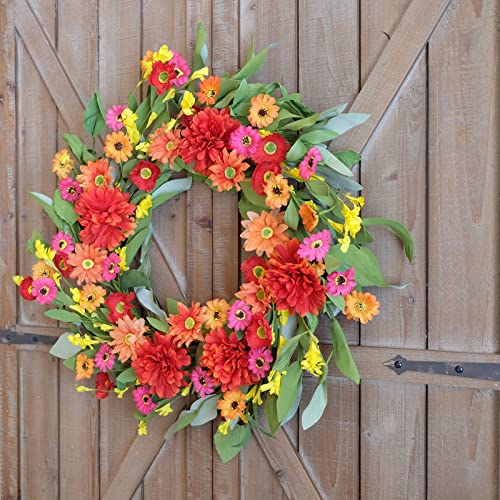 Idyllic 18 Inches Bright Floral Wreath- Artificial Colorful Daisy and Green Leaves Wreath for Summer Indoor Decor - Image 4