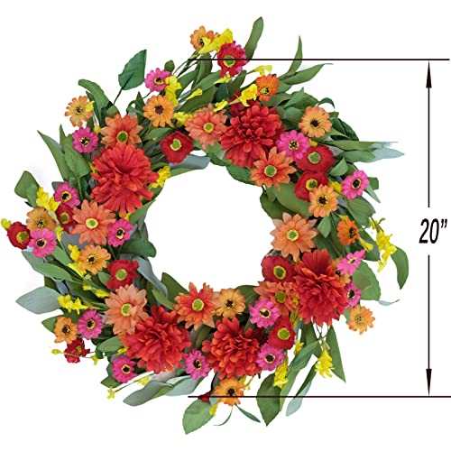 Idyllic 18 Inches Bright Floral Wreath- Artificial Colorful Daisy and Green Leaves Wreath for Summer Indoor Decor - Image 2