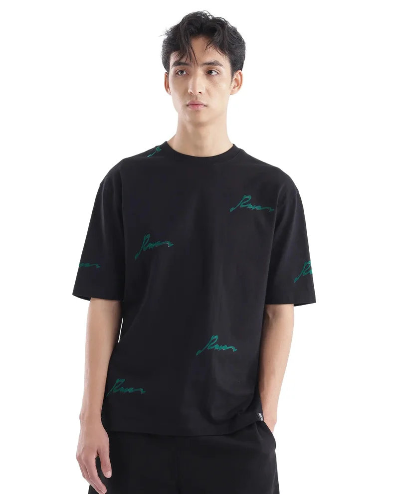 Rare Rabbit Men's Graphic Typography Print Oversized T-Shirt
