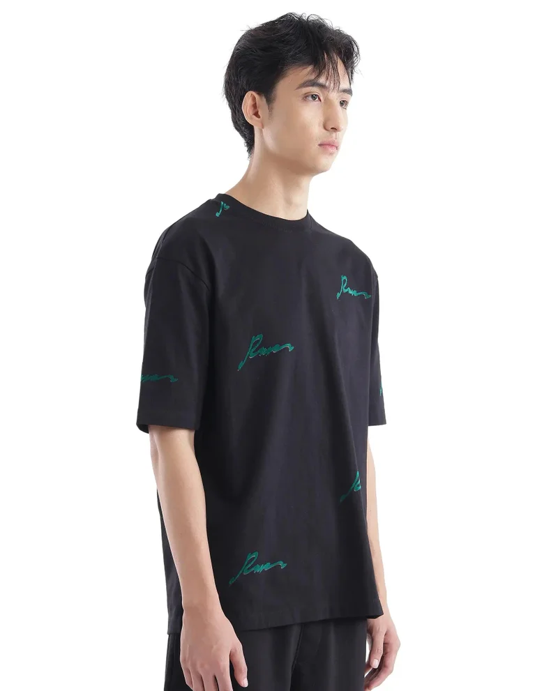 Rare Rabbit Men's Graphic Typography Print Oversized T-Shirt