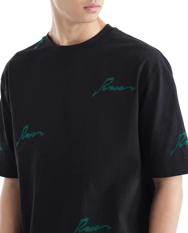 Rare Rabbit Men's Graphic Typography Print Oversized T-Shirt
