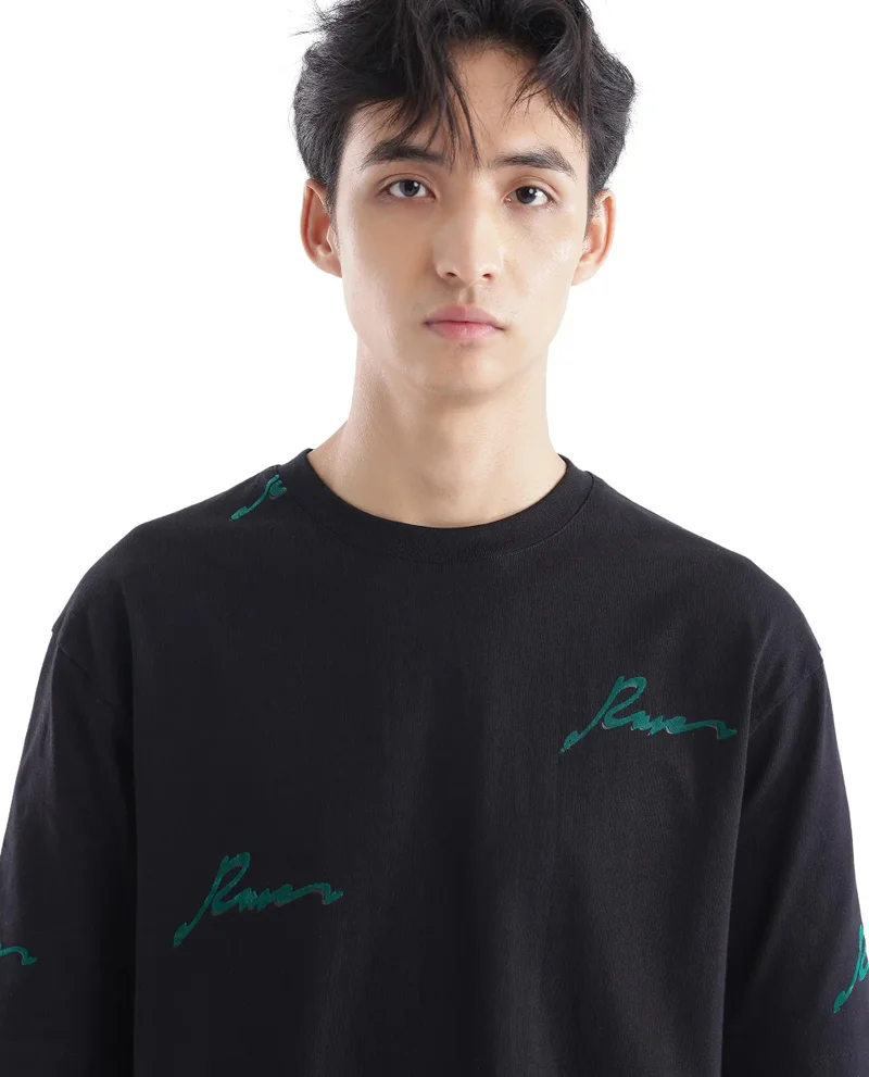 Rare Rabbit Men's Graphic Typography Print Oversized T-Shirt