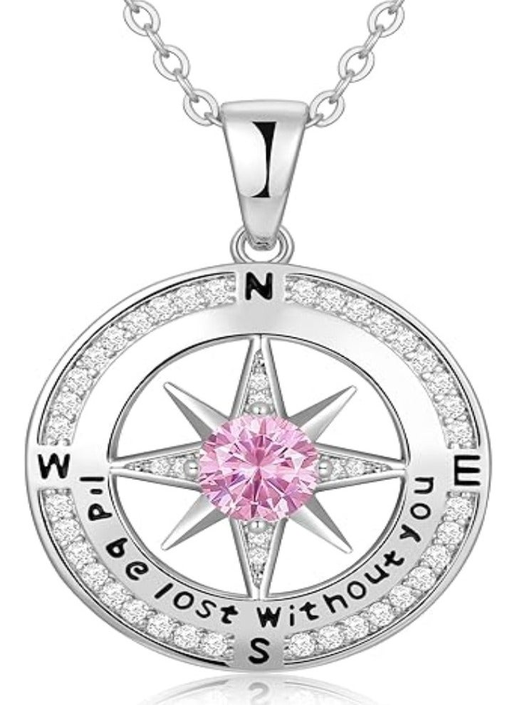 Zifeel Compass Necklace Gifts for Women wife - S925 Sterling Silver Birthstone Necklaces for Women - Anniversary Birthday Gifts for Her Wife Girlfriend - Valentines Day Mom Mothers Day  Gifts Jewelry for Women - Image 1