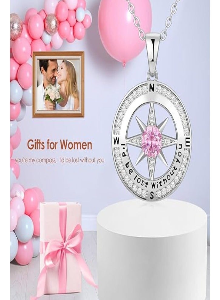 Zifeel Compass Necklace Gifts for Women wife - S925 Sterling Silver Birthstone Necklaces for Women - Anniversary Birthday Gifts for Her Wife Girlfriend - Valentines Day Mom Mothers Day  Gifts Jewelry for Women - Image 3