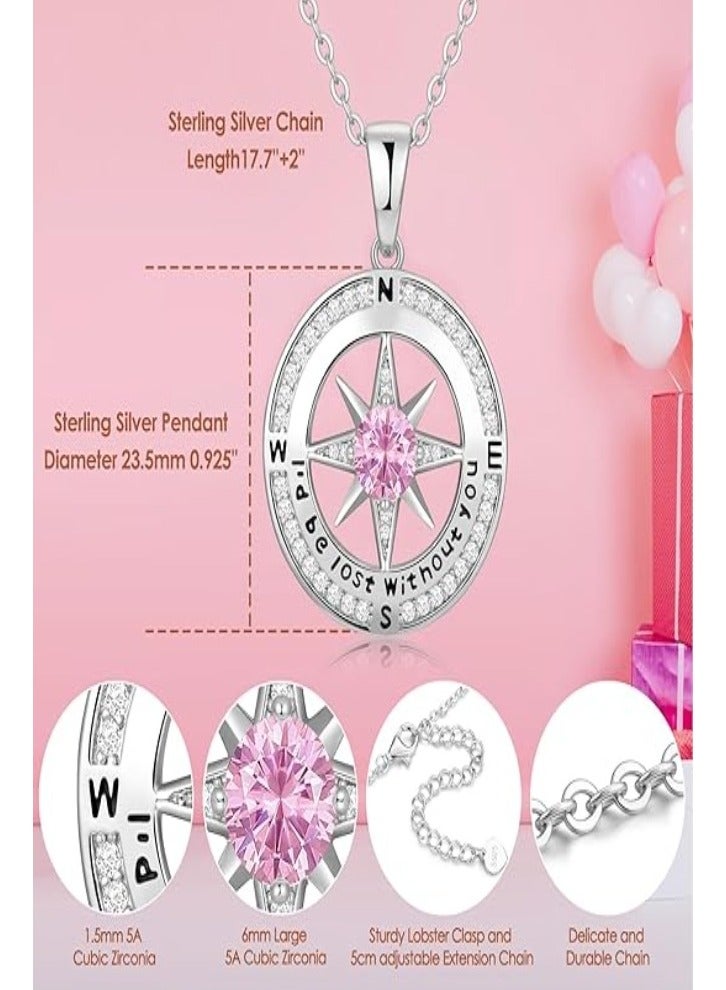 Zifeel Compass Necklace Gifts for Women wife - S925 Sterling Silver Birthstone Necklaces for Women - Anniversary Birthday Gifts for Her Wife Girlfriend - Valentines Day Mom Mothers Day  Gifts Jewelry for Women - Image 4