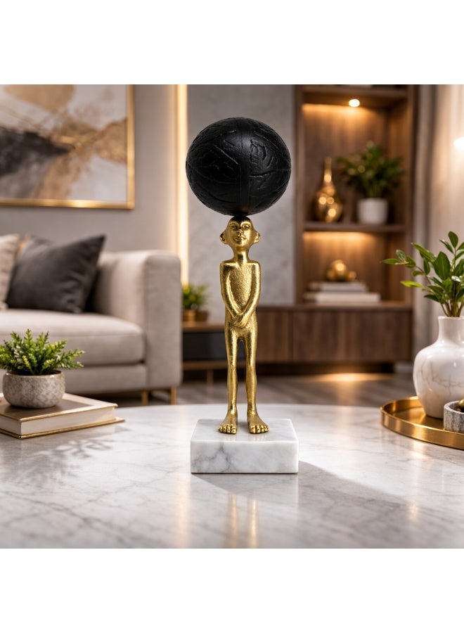 Handmade Decor Figurine with Marble Base and Aluminum Coated Figure - Image 1