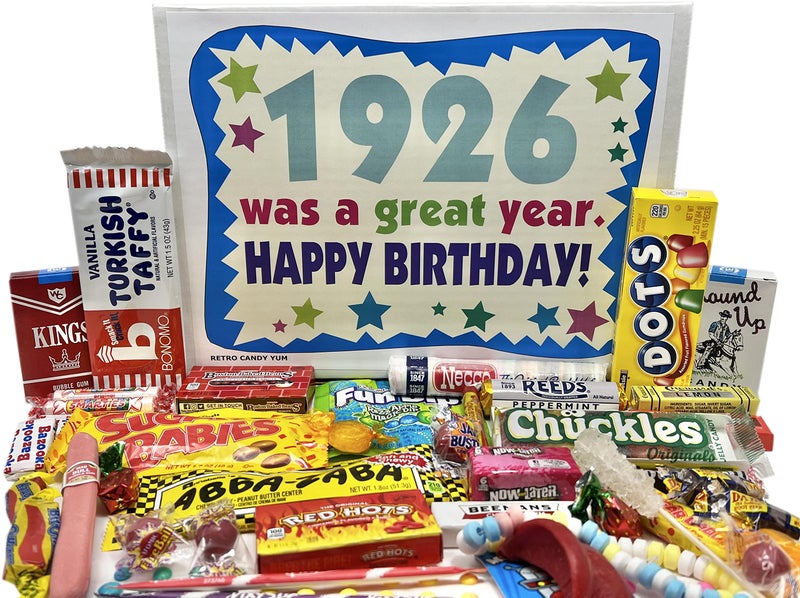 RETRO CANDY YUM ~ 1926 100th Birthday Gift Box Retro Nostalgic Candy Mix for 100 Year Old Man or Woman Born 1926 - Image 1