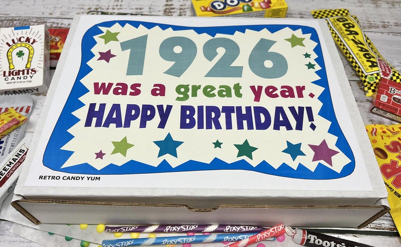 RETRO CANDY YUM ~ 1926 100th Birthday Gift Box Retro Nostalgic Candy Mix for 100 Year Old Man or Woman Born 1926 - Image 2