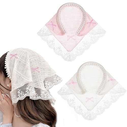 TecoKart® 2Pcs Headband for Women, Triangle Hair Scarf, Lace Bandana Headwrap Hairbands Stylish Covering Chic Boho Accessory Soft Breathable Outdoor Travel Picnic Fashion Festival Use - Image 1