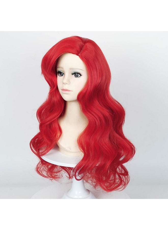 Probeauty Probeauty Red Mermaid Wigs for Kids Girls, 21inch Red Wig Curly Wave Wig with Starfish Hair Clips for Halloween Costume  - Image 5