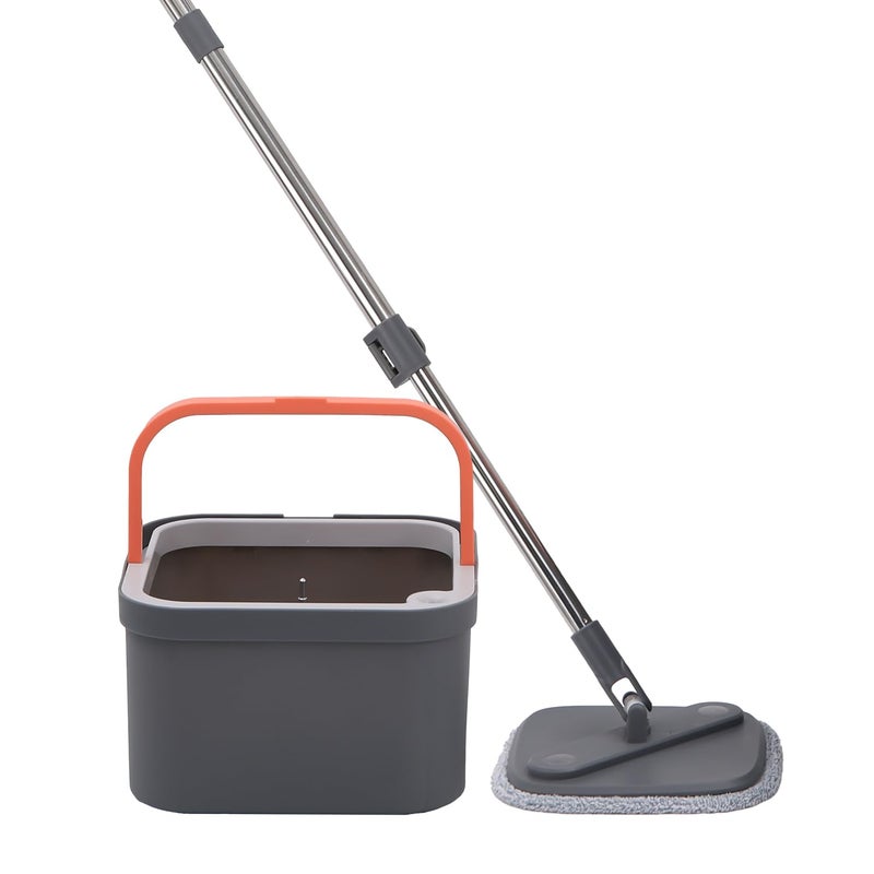 BonKaso 360 Spin Mop with Square Bucket Deluxe System Set and Reusable Microfiber Pads for Wet Dry Glass Wall Tile and Home Floor Cleaning Grey and Orange - Image 1