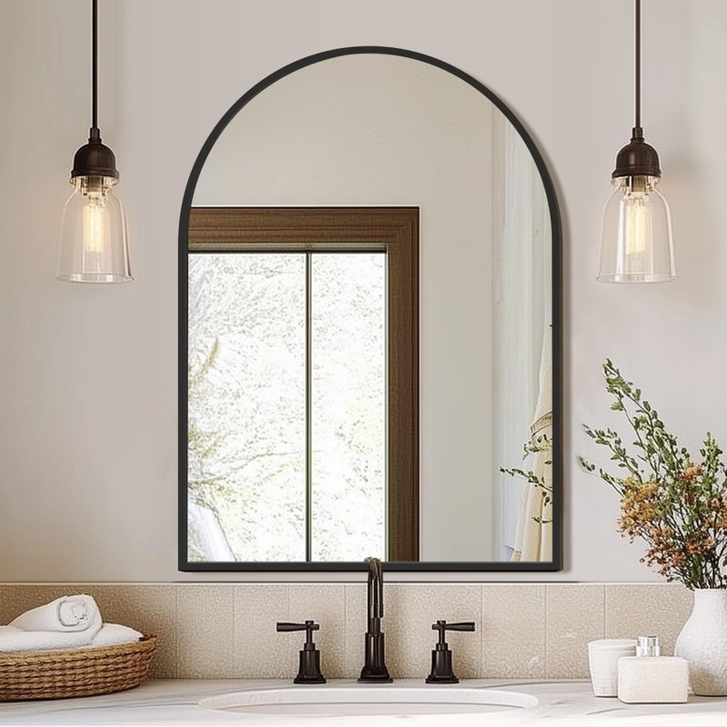 FICTOR Bathroom Vanity Mirror for Wall,40â€x30â€ Large Arched Metal Framed Bathroom Mirror for Over Sink,Entryway, Living Room & Bedroom(Black) - Image 1