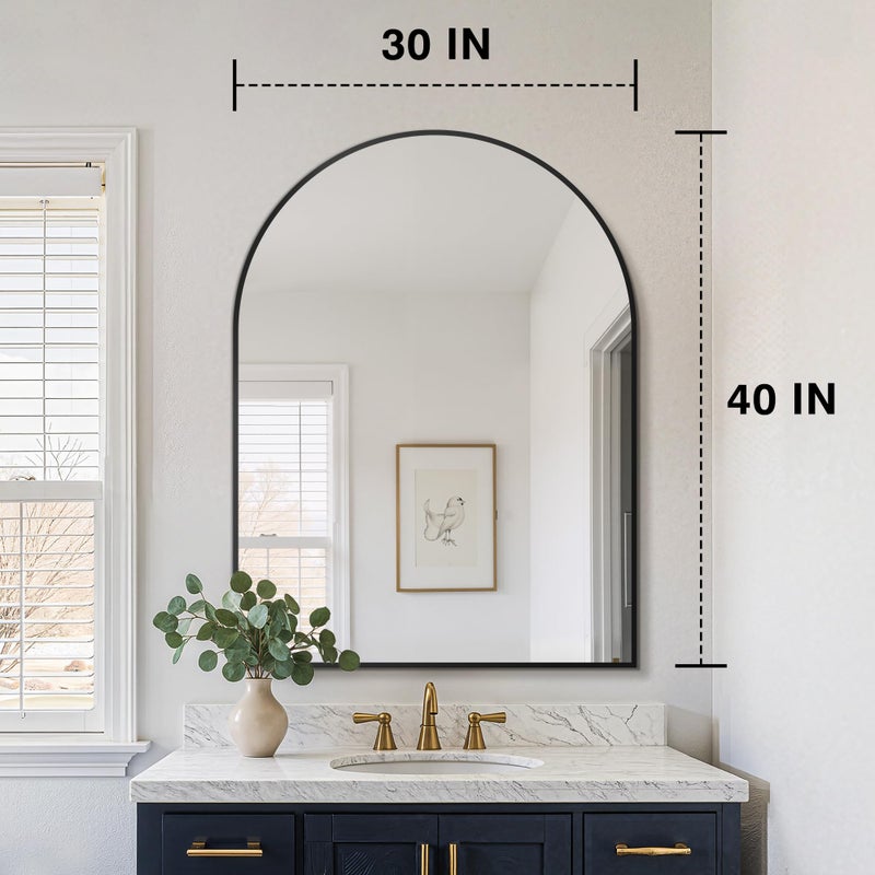 FICTOR Bathroom Vanity Mirror for Wall,40â€x30â€ Large Arched Metal Framed Bathroom Mirror for Over Sink,Entryway, Living Room & Bedroom(Black) - Image 2