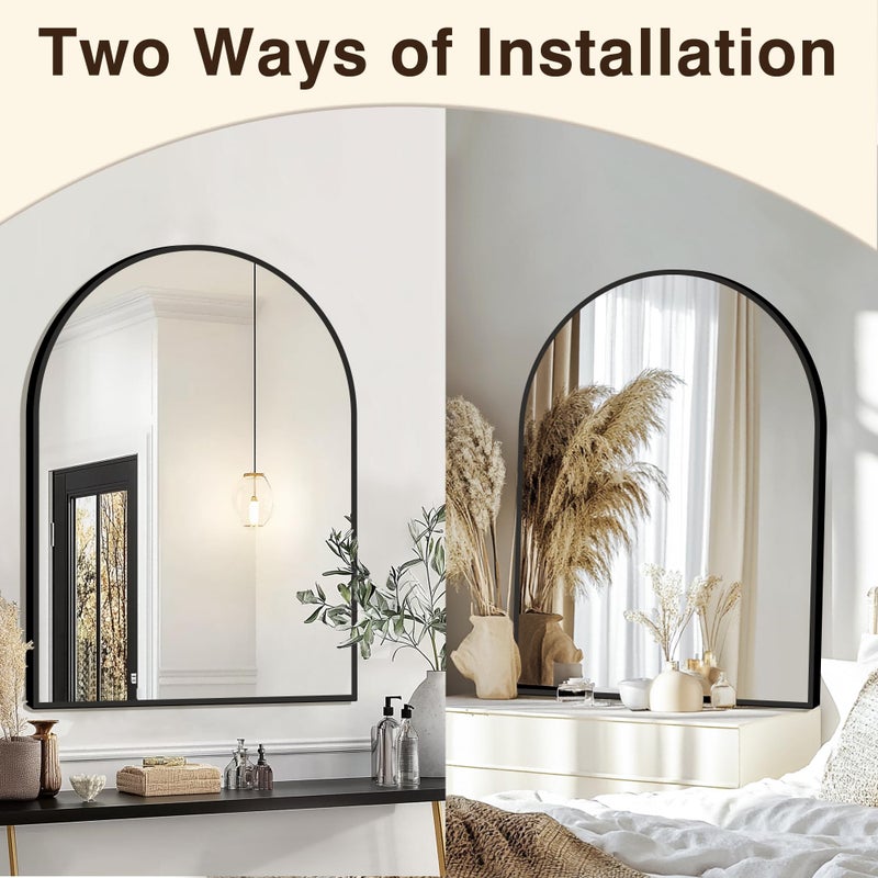 FICTOR Bathroom Vanity Mirror for Wall,40â€x30â€ Large Arched Metal Framed Bathroom Mirror for Over Sink,Entryway, Living Room & Bedroom(Black) - Image 5