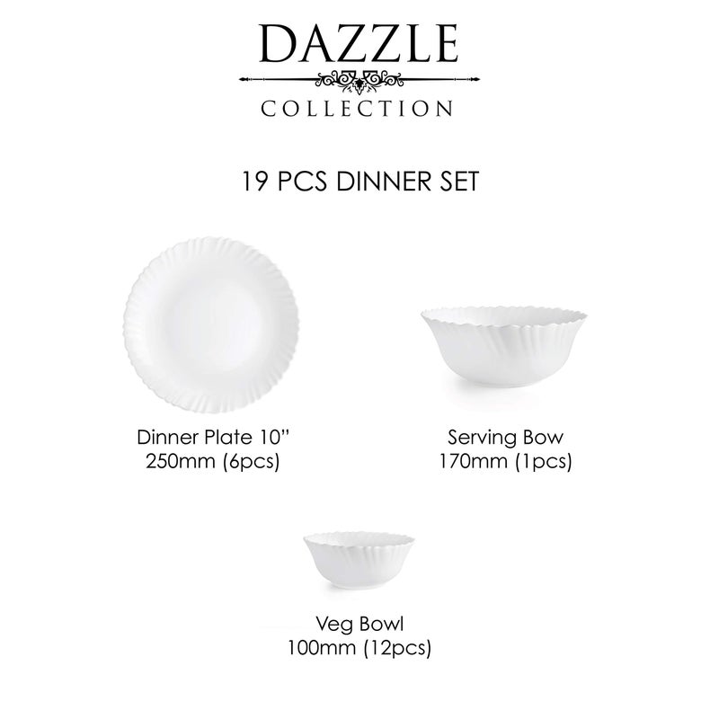 Cello Opalware Dazzle Scarlet Bliss Dinner Set, 19 Units, White - Image 5