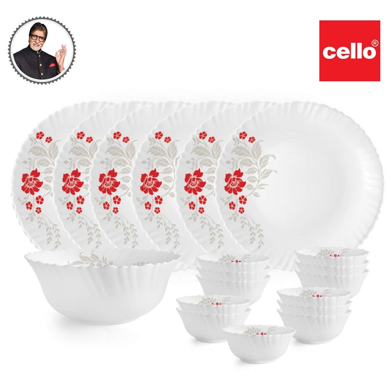Cello Opalware Dazzle Scarlet Bliss Dinner Set, 19 Units, White - Image 3