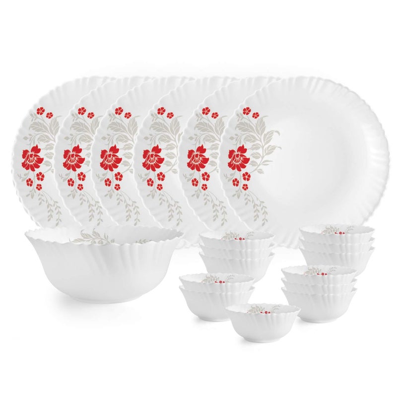 Cello Opalware Dazzle Scarlet Bliss Dinner Set, 19 Units, White - Image 1