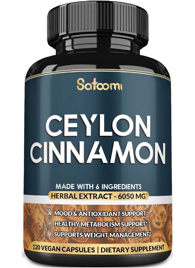 Satoomi - 6 In 1 Ceylon Cinnamon Capsules 6050Mg *4 Month Supply* Extra With Apple Cider Vinegar Turmeric Ginger Panax Ginseng Energy And Body Balance Support Supplement 120 Vegetarian Cinnamon Pills - Image 1