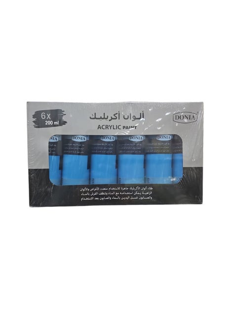 Ready-to-use acrylic color paint with multi-purpose and bright colors. It can be used with water and the brushes can be cleaned with soap and water. It consists of 6*200 ml.