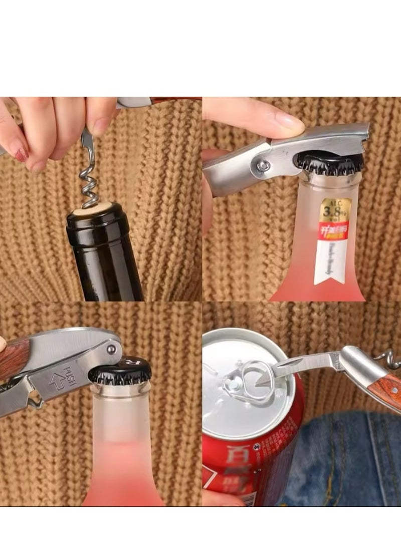 Generic Wine Opener with Leather Cover Professional Corkscrews for Wine Bottles w/ Foil Cutter and Cap Remover - Manual Wine Key for Servers, Waiters, Bartenders and Home Use - Classic Rosewood  - Image 5