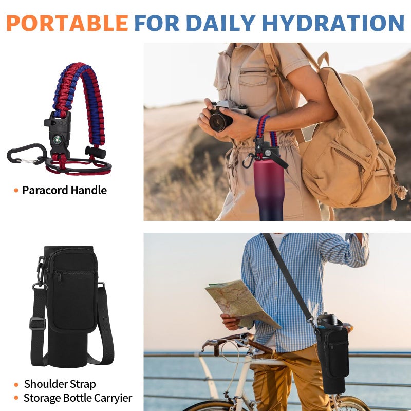 RRYFOUR 32/40 oz Insulated Water Bottle with straw Fit in any Car Cup Holder, Keep Cold 48H Hot 24Hï¼ŒStainless Steel Water Bottle with Spout lid, Carrier Bag, Paracord Handle for Gym, Workout & Beach - Image 5