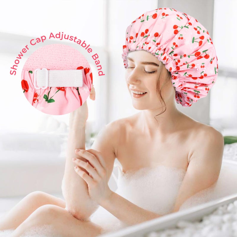Aileam Shower Cap for Women Terry Lined Bath Cap Large Reusable Waterproof Elastic Band Pink Shower Caps for Long Thick Hair Soft Bath Shower Hair Caps - Image 4