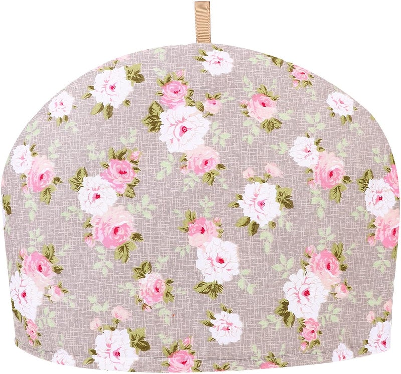 Tea Cosy Cotton Tea Cosy, Teapot Cozy Cover Teapot Cover Warmer Flower Pattern Tea Pot Cozy for Kitchen Home Restaurant 35cm*25cm (Grey) - Image 1
