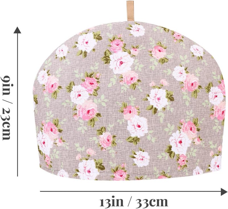 Tea Cosy Cotton Tea Cosy, Teapot Cozy Cover Teapot Cover Warmer Flower Pattern Tea Pot Cozy for Kitchen Home Restaurant 35cm*25cm (Grey) - Image 4