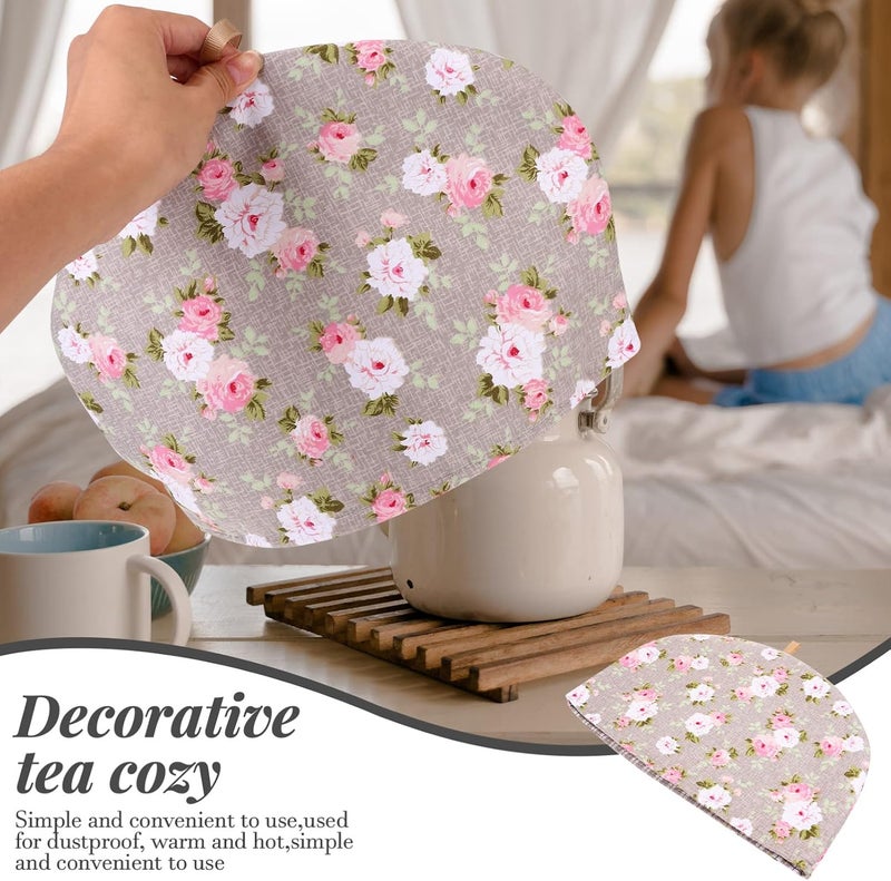 Tea Cosy Cotton Tea Cosy, Teapot Cozy Cover Teapot Cover Warmer Flower Pattern Tea Pot Cozy for Kitchen Home Restaurant 35cm*25cm (Grey) - Image 5
