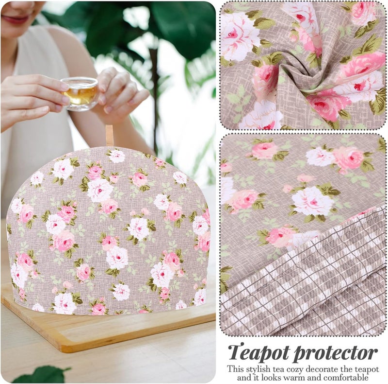 Tea Cosy Cotton Tea Cosy, Teapot Cozy Cover Teapot Cover Warmer Flower Pattern Tea Pot Cozy for Kitchen Home Restaurant 35cm*25cm (Grey) - Image 3