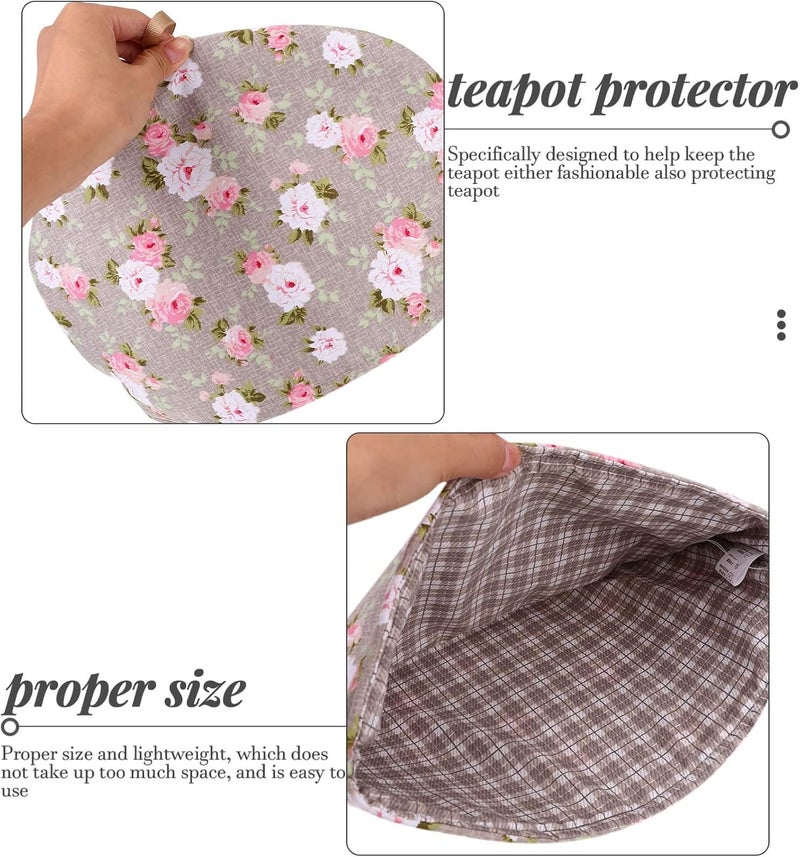 Tea Cosy Cotton Tea Cosy, Teapot Cozy Cover Teapot Cover Warmer Flower Pattern Tea Pot Cozy for Kitchen Home Restaurant 35cm*25cm (Grey) - Image 2