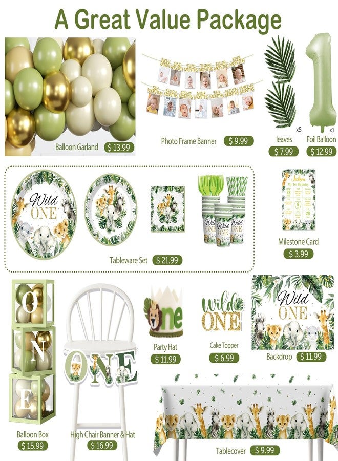 cocomigo 237pcs Wild One Birthday Decorations Complete Party Set, Serves 20 Guests, Safari Birthday Decorations, Wild One Safari Jungle Theme 1st Party Supplies, for Boys Girls - Image 3