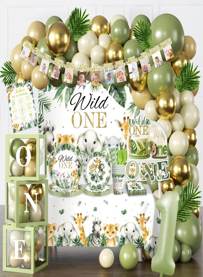 cocomigo 237pcs Wild One Birthday Decorations Complete Party Set, Serves 20 Guests, Safari Birthday Decorations, Wild One Safari Jungle Theme 1st Party Supplies, for Boys Girls - Image 1