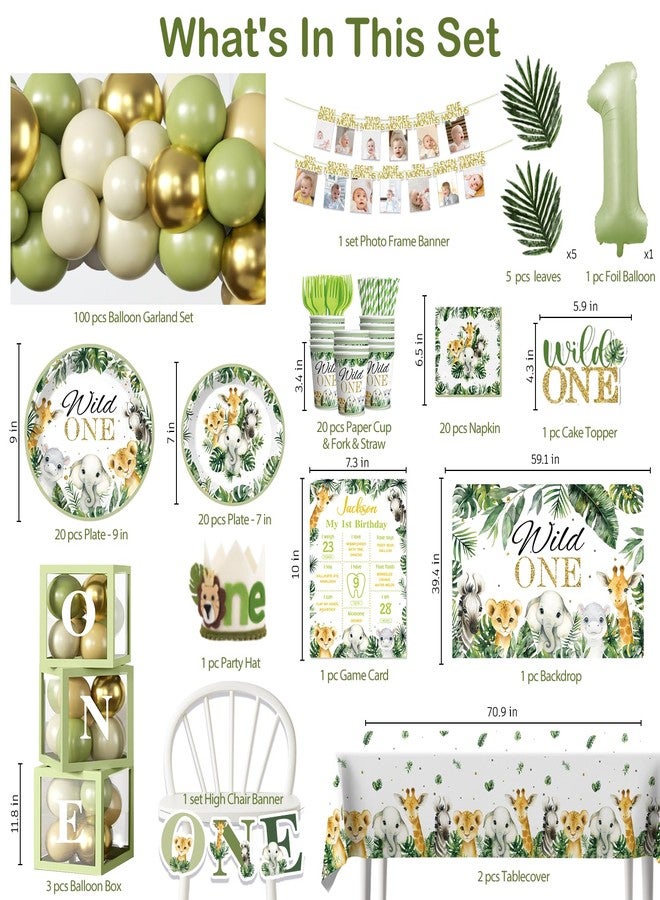 cocomigo 237pcs Wild One Birthday Decorations Complete Party Set, Serves 20 Guests, Safari Birthday Decorations, Wild One Safari Jungle Theme 1st Party Supplies, for Boys Girls - Image 2