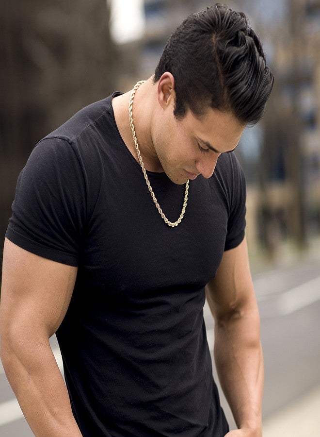 LIFETIME JEWELRY 7mm Rope Chain Necklace 24k Real Gold Plated for Men and Women (20 inches, 1 - Gold Plated, 1) - Image 3