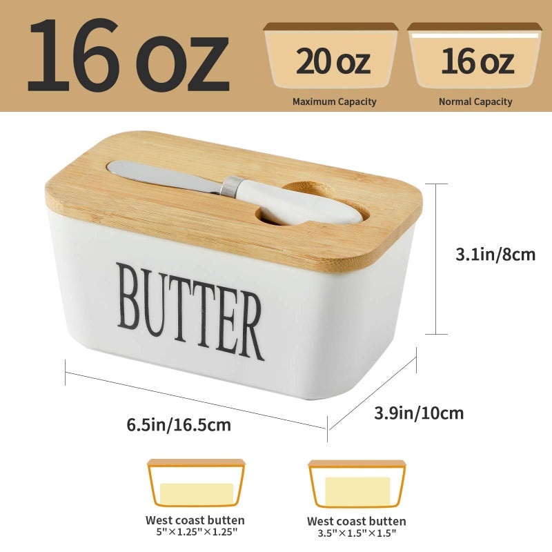 Hasense Butter Dish with Lid - Hasense White Ceramic Buter Dish with Airtight Cover and Knife for Countertop, Large Butter Holder Keeper Container with Silicone Sealing Ring for West East Coast - Image 3