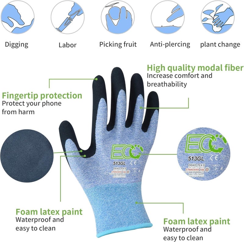 KANGLONGDA 7 Pairs Women Gardening Gloves, EN388 2131X Outdoor Protective Work Gloves with Breathable Micro-Foam Coating for Gardening, General Purpose, Courtyard, 3 Purple + 3Blue +1 Grey - Image 2