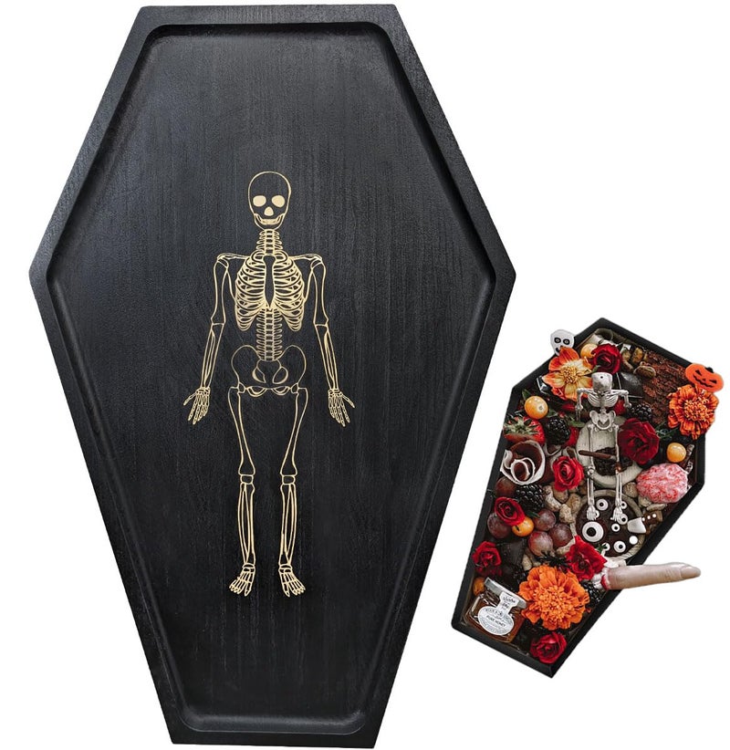 TOSOENPHY Coffin Charcuterie Board, Gothic Coffin Tray with Engraved Skeleton - Goth Home Decor Essentials Accessories - Image 1
