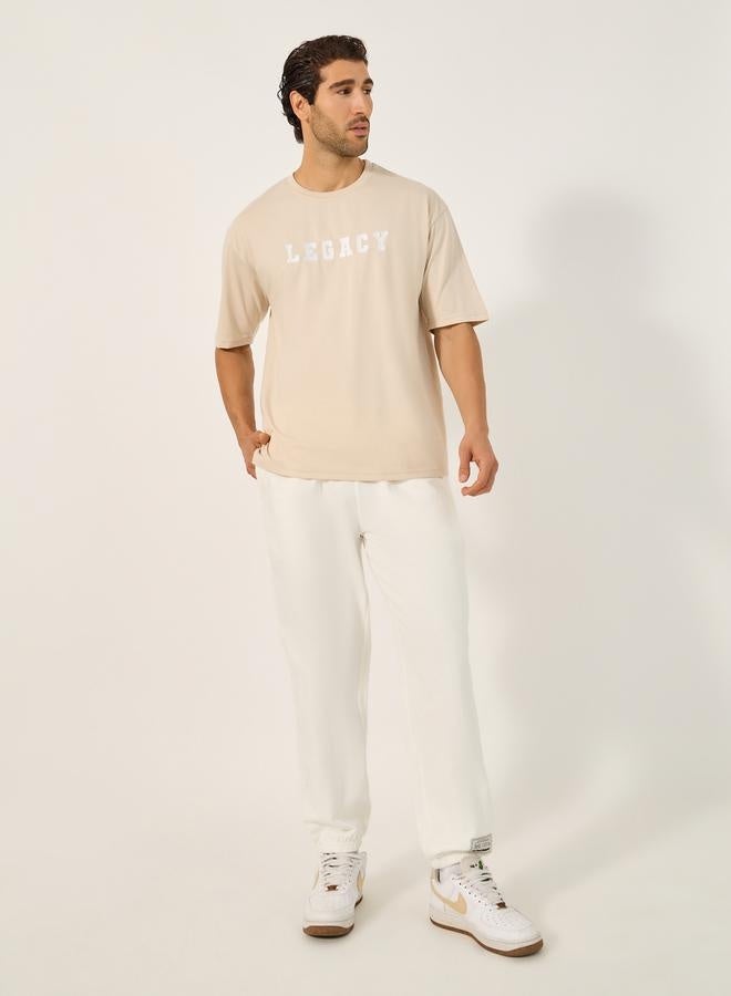 Styli Fleece Mid Rise Relaxed Fit Joggers with Badge Detail  - Image 2