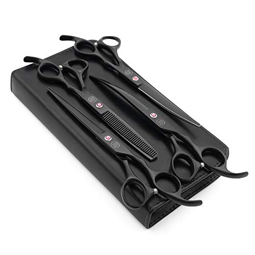 Moontay Professional 7.0" Dog Grooming Scissors Set, 4-pieces Straight, Upward Curved, Downward Curved, Thinning/Blending Shears for Dog, Cat and Pets, JP Stainless Steel, Black - Image 1