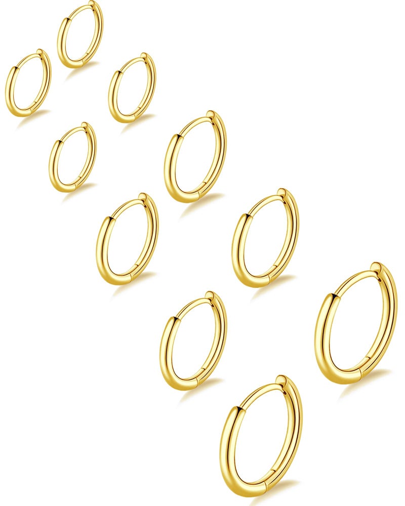 Gokeey 5 Pairs Small Gold Hoop Earrings for Women Men Dainty Mini Small Gold Huggie Hoops Earrings Stacks for Women Men Hypoallergenic Cute Tiny Cartilage Helix Hoop Earring Set for Multiple Piercing Jewelry Gift - Image 1