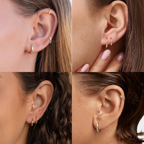 Gokeey 5 Pairs Small Gold Hoop Earrings for Women Men Dainty Mini Small Gold Huggie Hoops Earrings Stacks for Women Men Hypoallergenic Cute Tiny Cartilage Helix Hoop Earring Set for Multiple Piercing Jewelry Gift - Image 4