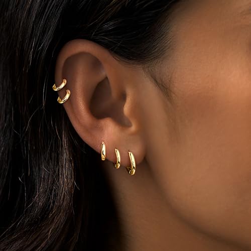 Gokeey 5 Pairs Small Gold Hoop Earrings for Women Men Dainty Mini Small Gold Huggie Hoops Earrings Stacks for Women Men Hypoallergenic Cute Tiny Cartilage Helix Hoop Earring Set for Multiple Piercing Jewelry Gift - Image 2